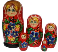 Matroschka Babuschka Matrjoschka Holzfiguren handbemalt Set 5 Puppen Vergissmeinnicht