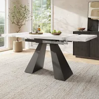 Flieks Esstisch ausziehbar, Ausziehtisch mit Säulenbeinen, breite Arbeitsfläche, Tisch für Esszimmer Wohnzimmer Büro, weiß