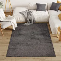 Teppich Wohnzimmer Schlafzimmer Hochflor Shaggy Langflor Dunkelgrau Modern Design 80 x 150 cm