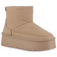VAN HILL Damen Warm Gefütterte Winter Boots Bequeme Profil-Sohle Schuhe 840788, Farbe: Hellbraun, Größe: 41