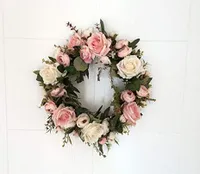 Künstlicher Kranz Blumen Türkranz Frühlingskranz Girlanden Für Haus und Hochzeit Hortensienkranz Wandkranz Tischkranz Wanddeko, Farbe: Rose & Pfingstrosenkranz,Größe: 30cm