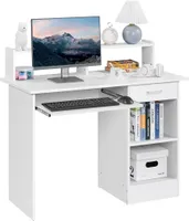 Yaheetech Computertisch Bürotisch mit Schubladen & verstellbarem Einlegeboden, Weiß