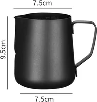 Milchkännchen,350ml Edelstahl Aufschäumkännchen, Milchaufschäumer, Barista Zubehör, Milchkanne Edelstahl-schwarz