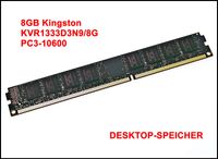 8GB Kingston KVR1333D3N9/8G ValueRAM CL9 PC3-10600U Desktop-Speicher # 4053