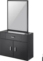 VEVOR Salon-Aufbewahrungsschrank, Wandmontage Friseursalon-Station für Friseure, Friseurstation-Set, mit 3 Fächern, einem Spiegel, einem Doppeltürschrank und einer Schublade, Schwarz, 75 x 30 x 140 cm