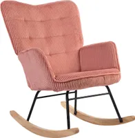 HOMCOM Schaukelstuhl, Schaukelsessel mit Kordoptik, Armlehne, Sessel mit Holzkufen, Relaxsessel für Wohnzimmer, Schlafzimmer, Rosa