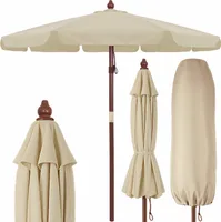 KINGSLEEVE® Holz Sonnenschirm 330 cm UV Schutz 80+ Schutzhülle Seilzug Groß Rund Stabil Windfest Marktschirm Gartenschirm Terrasse Balkon Beige