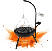 Lemodo Holzkohlegrill | Schwenkgrill mit Kurbel zur Höhenverstellung | Feuerschale mit Grillrost| Hängegrill für Gulaschkessel | auch als Feuerkorb nutzbar