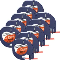 Boxstuff - Dymo LetraTag 91203 - S0721630 - Etikettenband - Schwarz auf rotem Kunststoff - 12 mm x 4 m - 10 Stück