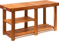 CASARIA® Schuhbank mit Sitzfläche 87 x 45 x 30 cm 160kg Belastbarkeit 3 Ebenen Akazie Holz Massiv Flur Diele Bad Sitzbank Schuhregal Schuhschrank Braun