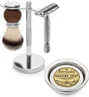 Störtebekker® Rasierständer Set - mit Rasierhobel, Rasierpinsel, Rasierschale und Rasierseife (Sandelholz) - Rasierset / Bartpflege Set -Geschenkidee