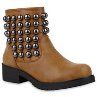 Damen Stiefeletten Worker Boots Nieten Schnürstiefel 813505 Schuhe 