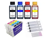Wiederbefüllbare Tintenpatronen kompatibel mit Epson T0611-0614 - 4 Patronen mit Auto-Reset-Chips + 400 ml Nachfülltinte