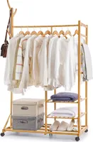 Yorbay Kleiderständer Bambus Garderobenständer mit Kleiderstange und Ablagen, Garderobenständer Garderobe Ständer mit Schuhregal,100 x 38 x 176cm
