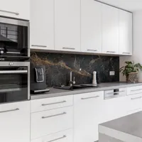 Dedeco Küchenrückwand Motiv: Marmor V2, 3mm Aluminium Alu-Platten als Spritzschutz Küchenwand Verbundplatte wasserfest, inkl. UV-Lack glänzend, alle Untergründe, 260 x 60 cm