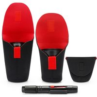 BELLE VOUS 3er-Pack Schutztaschen für Kameraobjektive & Reinigungsstift - Objektivtasche universal - weiche Tragetaschen - 3X Objektiv Tasche - versch. Größen