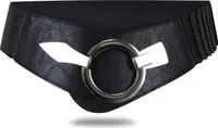 Elastischer Damen Taillengürtel, ca. 6 cm breiter Hüftgürtel mit silberner Ring-Schließe, Stretchgürtel, Schwarz, Größe 80