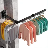 Wäscheständer Wandmontage Kleiderständer Wand, Aluminium Kleiderstange, Wäscheständer Klappbar, 180° drehbar, mit 18 Haken, Schwarz