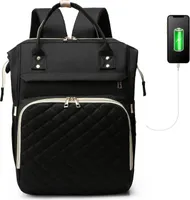 Přebalovací batoh, velký přebalovací batoh s multifunkčními kapsami pro miminko, USB nabíjecí port, popruhy na kočárek, 3 tepelné kapsy na kojenecké lahve (černý)