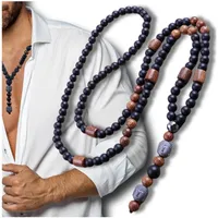 Herren-Halskette mit Buddha-Anhänger aus Vulkangestein, Tigerauge und Hämatit