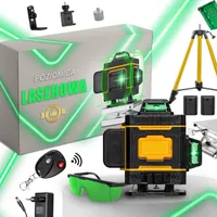 Hikey 4D laserová vodováha s 16 liniemi, 2x baterie, stativ, zelený paprsek, držák na zeď, dálkové ovládání, samonivelační, pro přesnou vnitřní práci