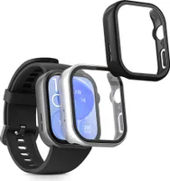 kwmobile 2x Cover kompatibel mit Huawei Watch Fit 3 Hülle - Fullbody Fitnesstracker Case Set aus Glas - Silber Schwarz