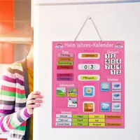 Navaris Kalender Tafel für Kinder - Lerntafel Jahreszeiten Uhr - Magnet Spiel Lernuhr - Kinderkalender Jahreskalender - magnetisch - rosa - deutsch