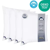 4er Set Kissen 3-Kammer Daunen-Federn Kopfkissen 80x80 cm – 1600g Füllung je Schlafkissen Allergikerfreundlich, pillow Bettkissen Nachtkissen Pack