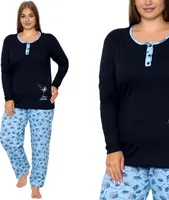 Piżama damska długa koszula nocna 100% bawełna Neti K12051, ciemnoniebieski, 4XL
