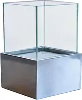 VIVANNO Windlicht Fiberglas CANDELITA, Silber metallic hochglanz - 20x20x29 cm