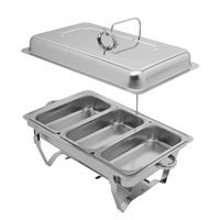 9L Edelstahl Speisewärmer mit 3 Fächern  Rechteckig Chafing Dish Essen Wärmebehälter (silber) für Buffet Party Haushalt
