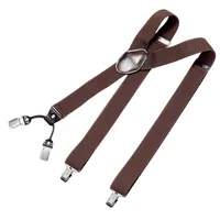 DonDon Herren Hosenträger 3,5 cm breit 4 Clips mit braunem Leder in Y-Form elastisch und längenverstellbar - dunkelbraun