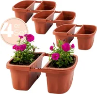 4x Blumenkasten Balkongeländer Beidseitig Balkon Blumenkasten Doppelseitig Balkonkasten mit Halterung Geländerkasten mit Wasserspeicher Teracotta 50 cm