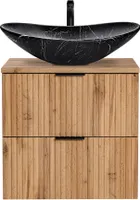 Waschtisch Set mit 60 cm Unterschrank Wotaneiche gerillt Keramik-Waschbecken schwarz marmoriert B/H/T 61,5/74,7/46,5 cm