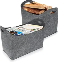 XMTECH Filztaschen für kaminholz 2 Stück Kaminholztasche Faltbar Filzkorb Kaminholzkorb Einkaufstasche 55 x 30 x 40 cm Grau
