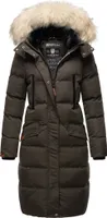 Marikoo Damen Winterjacke Langer veganer Parka Warm Stepp Mantel mit abnehmbarer Kapuze und Kunstfellkragen Schneesternchen Anthrazit Gr: 42 - XL