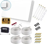 SELFSAT H30D4+ SET - Quad Flachantenne Full HD 4K UHD für vier Teilnehmer inkl. Fensterhalterung + SAT-Finder + Fensterdurchführung + F-Stecker + Wetterschutztüllen