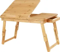 SONGMICS Laptoptisch Bambus mit Schublade höhenverstellbar klappbar 55 x (21-29) x 35 cm für Laptop Bett Betttisch LLD01N