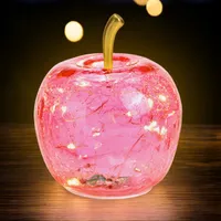 LED Glas Apfel 11 cm mit Timer - rosa - Deko Frucht in Bruchglas Optik