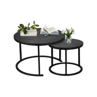 BIGTREE Couchtisch, 2er Set Couchtisch Rund Beistelltisch(Schwarz)