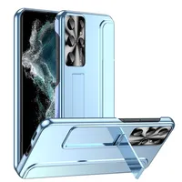 Pouzdro pro Samsung Galaxy S22 Ultra, tenké galvanizované tvrdé ochranné pouzdro se stojánkem modré
