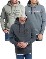 3er Mix Jack & Jones Hoodie Herren Kapuzenpullover Sweatshirt Mix Logo Print, 3er HD-649MikaSeaspray-054China/Wh-605CorvinDarksl-XL