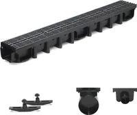1m Entwässerungsrinne für modulares System A15 98mm, komplett Stegrost Kunststoff, Schwarz Line