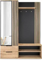 Garderobenschrank Lago, Flurgarderobe 140 x 200 x 40 cm, Kompaktgarderobe mit Tür, Spiegel, Regalen, Schuhschrank
