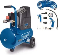 Vzduchový kompresor Scheppach HC30o | bezolejový a odolný | 1100W | 24l nádrž | 8bar | 200l vzduchový objem | včetně 13litrové sady příslušenství a 5m hadice