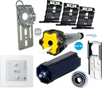 Nachrüstset zum Modernisieren von Gurt/Kurbel auf Somfy Rollladenmotor Oximo 50 io 6/17 (bis 2 6 m²) inkl. 3 St. SecuBlock + Smoove origin io pure + Fertigkastenlager + Gegenlagerset SW60