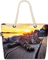 VOID Katze Sonnenuntergang Strandtasche Shopper 58x38x16cm 23L XXL Einkaufstasche Tasche Reisetasche Beach Bag