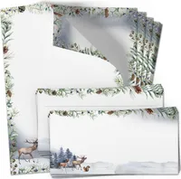 50 Briefpapier und Briefumschlag SET | Weihnachten im Winterland | Papier und Umschlag mit Design-Motiv bedruckt | 90 g/m²