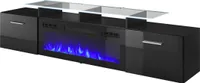 Furniture24 Fernsehschrank Rova mit elektrischem Kamin Lowboard Unterschrank 2 Klappen Schwarz, 197x48x37