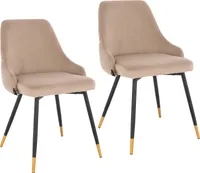 SVITA ALICE 2er Set Esszimmerstühle Esszimmerstuhl Polsterstuhl Stuhl mit Rückenlehne Knöpfe Samt Taupe Gold